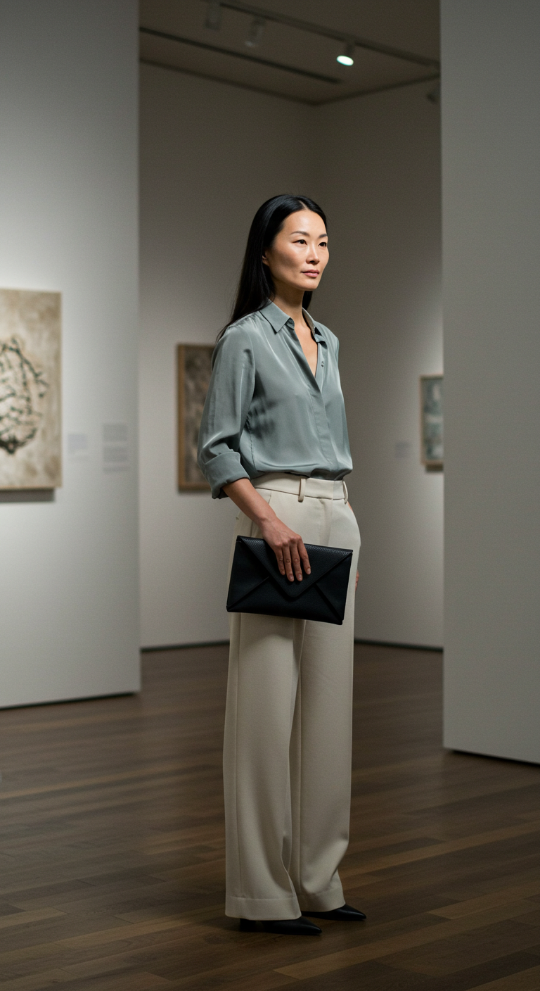 Knit top with tailored trousers - smart casual office outfit